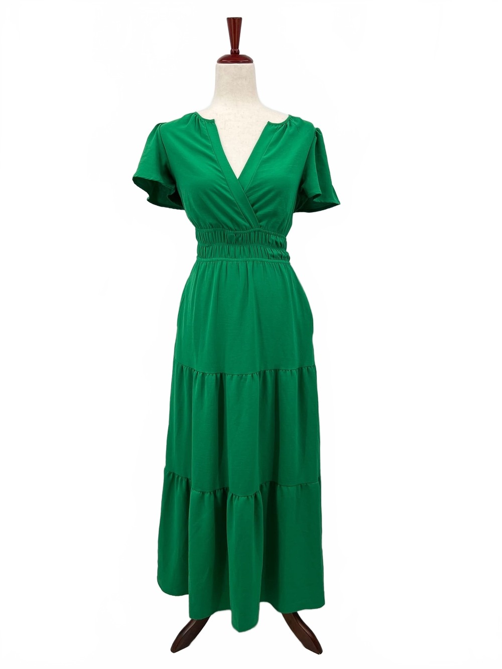 Monteau Green Maxi Dress Ruched Stretch | Womens XS